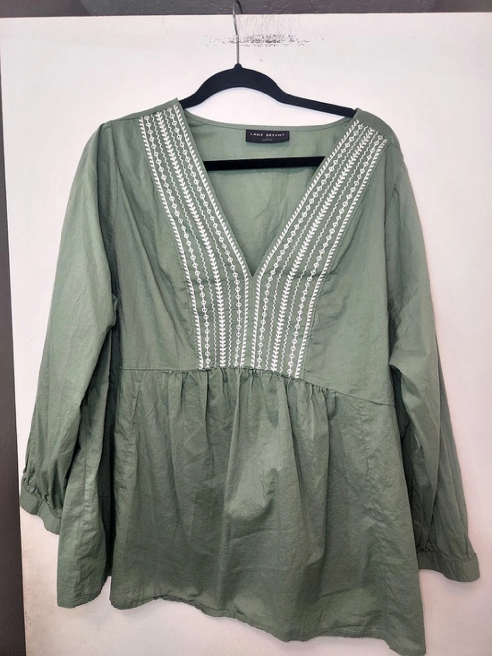 Lane Bryant Embroidered Cotton Tunic in Green Size 16